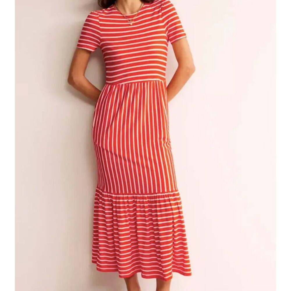 NWT Boden Orange Striped Emma Tiered Midi Dress (10 R)